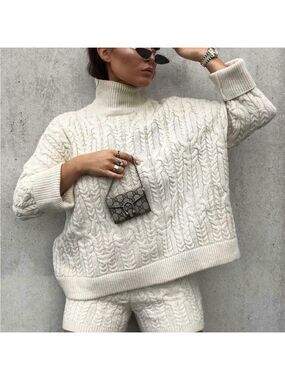 ZARA cable knit sweater When Harry Met Sally style ecru cream medium oversized